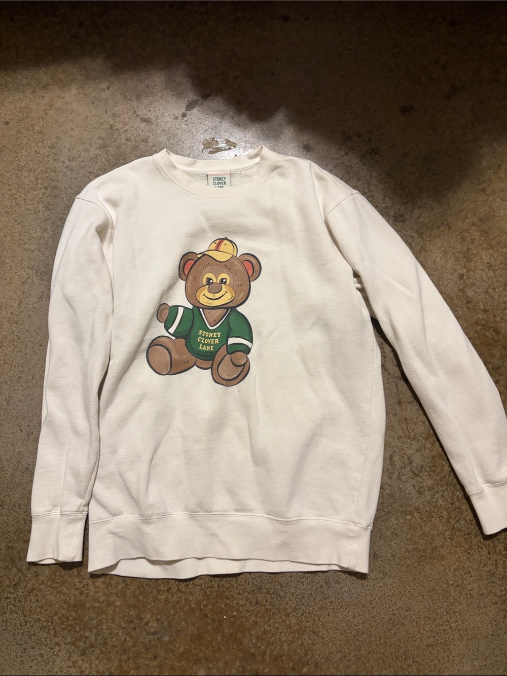 Stoney Clover Lane Cream Crewneck with Bear Graphic in Green and Brown